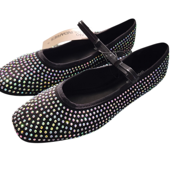 No Boundaries Shoes - No Boundaries Black Flats with Multicolor Rhinestones